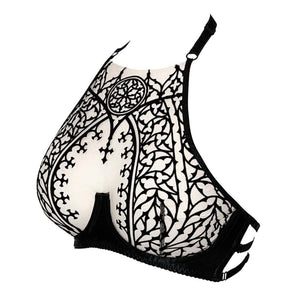 Packshot de 3/4 d'un Soutien-Gorge en Maille Noir avec Motifs Cathédrale