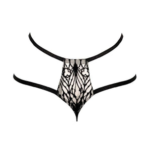 Packshot du Dos d'un String en Maille Noir avec Motifs Cathédrale