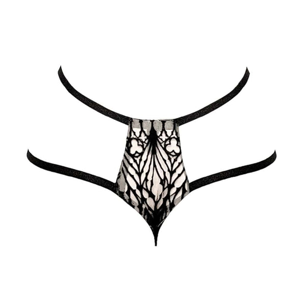 Packshot du Dos d'un String en Maille Noir avec Motifs Cathédrale