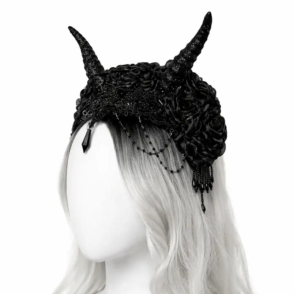 VOID BLACK - Obsidian horned headdress