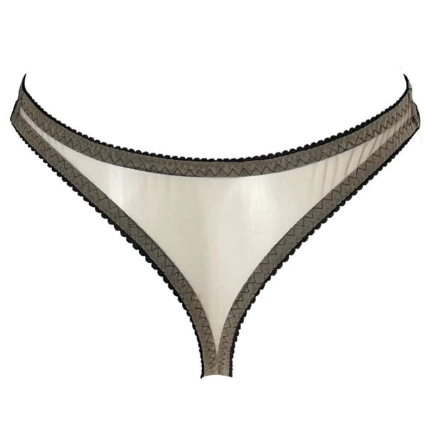 Culotte Aspidis VIDE NOIR présentée chez Brigade Mondaine Paris, mesh nude brodé de motifs noirs serpentins, coupe classique avec finitions fines, photographiée en studio.