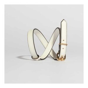 White leather bracelet or chocker necklace with thin belt effect and gold plated fastener DOMESTIC at Brigade Mondaine