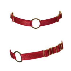 Choker-Halskette aus rotem Gummiband mit kleinem goldenen Mittelring ELF ZHOU bei Brigade Mondaine