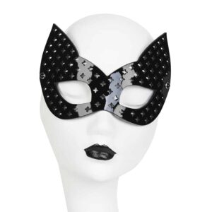 Schwarze Katzenmaske aus perforiertem Lackleder mit Kreuz Original Sin Nero von FRAULEIN KINK bei Brigade Mondaine