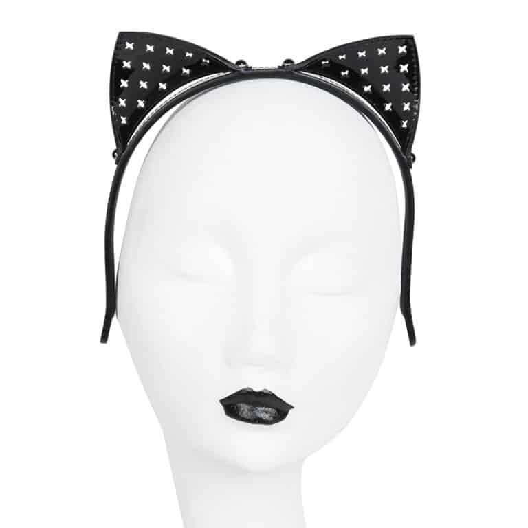 Leather cat headband with black cross pierced ears by FRAULEIN KINK at Brigade Mondaine