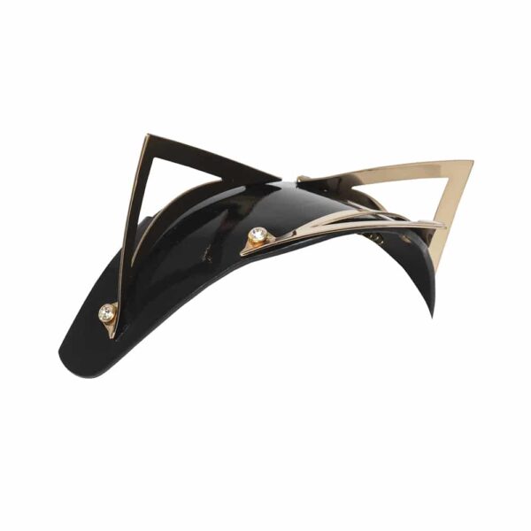 Black cat head accessory and gold triangle detail Fraulein Kink at Brigade Mondaine