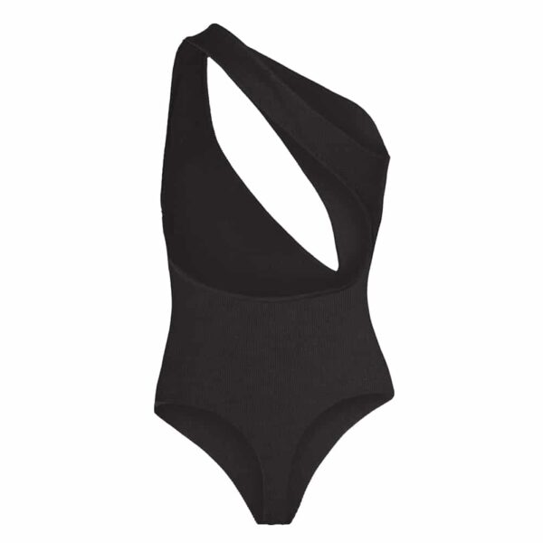Black NADINE bodysuit with oval opening and sleeveless halter by OW INTIMATES at BRIGADE MONDAINE