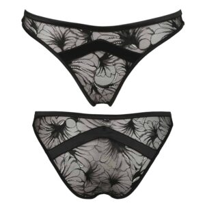 Black lace and satin floral knickers made in France front and back view unworn on white background from the Nuit à Brodway collection by Atelier Amour at Brigade Mondaine