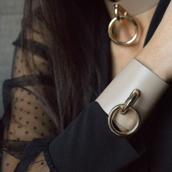 TESSA BRACELET in beige leather with large gold metal ring by MIA ATELIER at BRIGADE MONDAINE