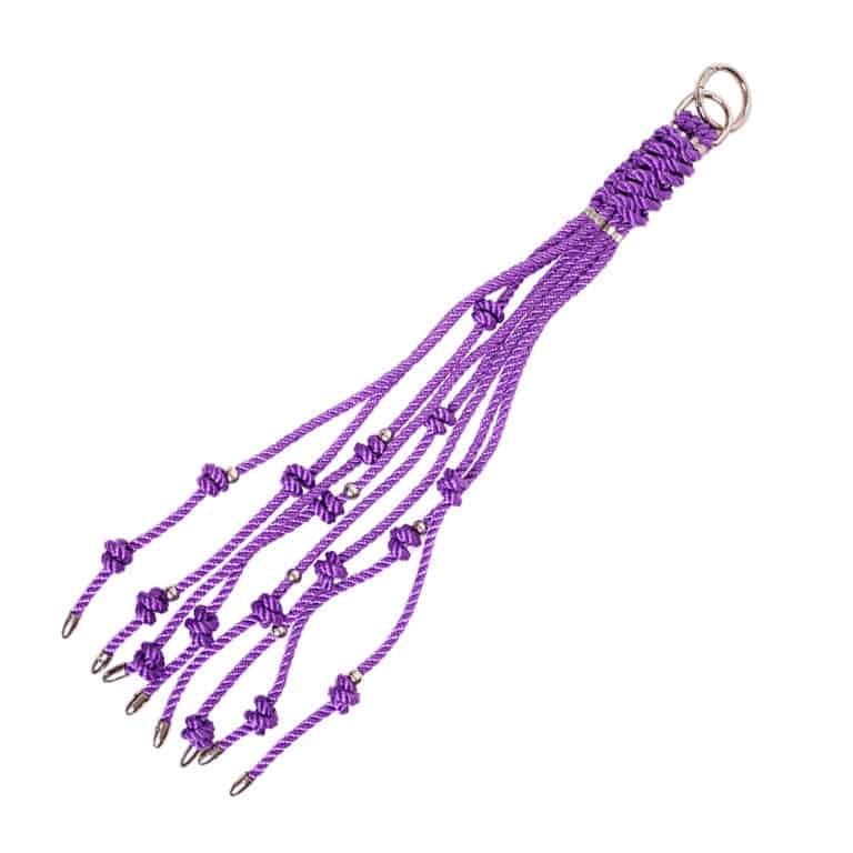 Porte Clés en forme de fouet shibari avec Noeuds violet et argenté