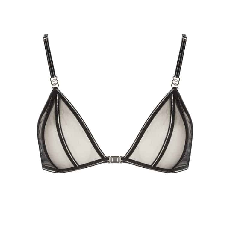 Manhattan collection by Bracli. Black bra cross Manhattan Lurex transparent and lace. The seam is highlighted by silver sequins.