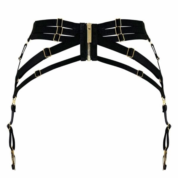 Packshot of strap suspender belt back in Black