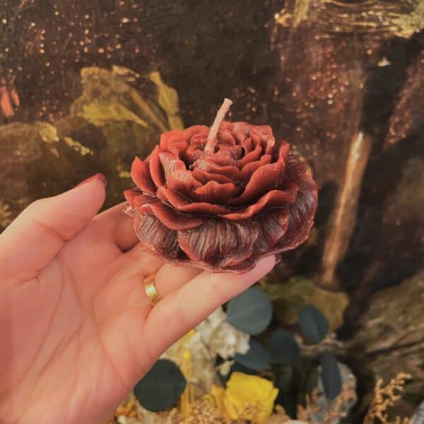 Bougie rouge en forme de rose japonaise bondage portée dans une main