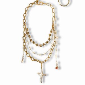 Packshot of a Gold Chain Necklace with Pearls and Charms