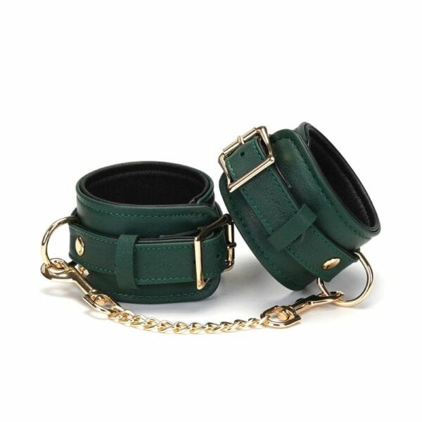 Packshot Mossy Chic Leather Ankle Cuffs in Green and Black