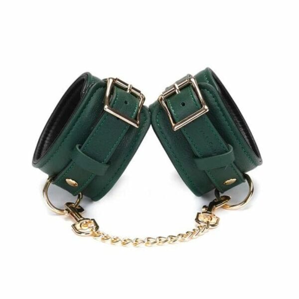 Packshot of Mossy Chic Leather Ankle Cuffs in Green and Black