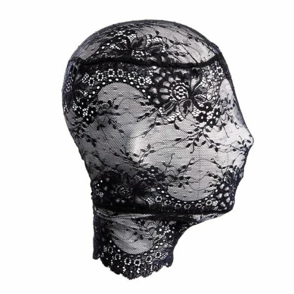 Packshot of the Side of a Black Lace Balaclava