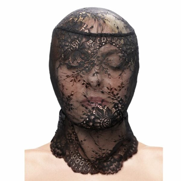 Photo of a Front Woman wearing a Black Lace Balaclava