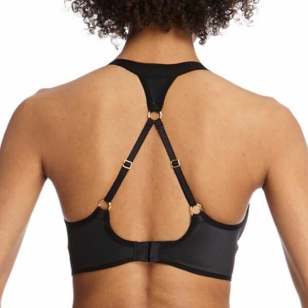 Détail sur le Soutien-Gorge d'une Photo d'une Femme de Dos portant un Soutien-Gorge et un String Taille Haute couleur Noir