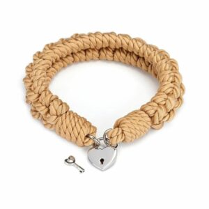 Packshot of the Front of a Beige Rope Necklace with Silver Padlock and Key