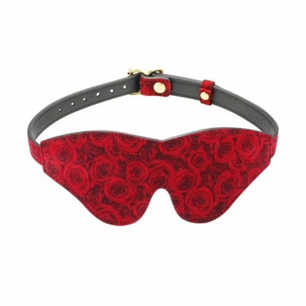 Packshot of the Front of a Leather Headband Printed with Red Roses