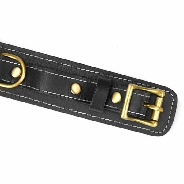 Detail of the Black Leather Necklace Packshot Buckle with Flat Brass Rings