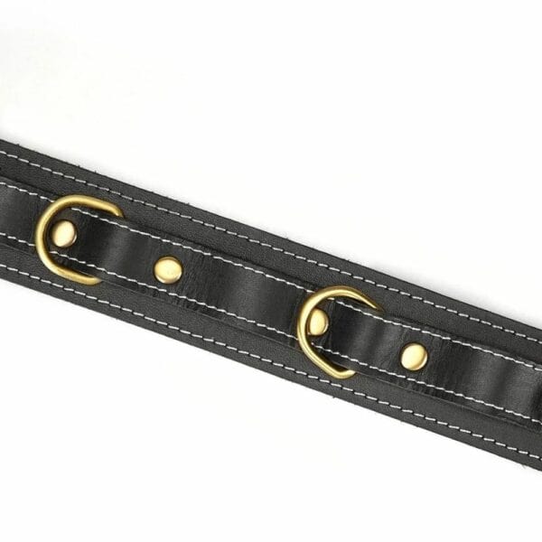 Detail of the rings on the Black Leather Necklace Packshot with Flat Brass Rings