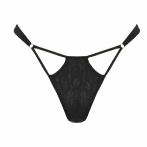 Front Packshot of a Lace Thong with Elastic Straps Black Color