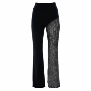 Front Packshot of High-Waisted Pants in Asymmetrical Black with Lace