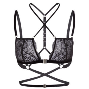 Packshot Soutien Gorge Harnais Noir en Dentelle et Velours