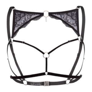 Soutien Gorge Ouvert En Dentelle et Velours Noir et Charms et Boucles Argentés