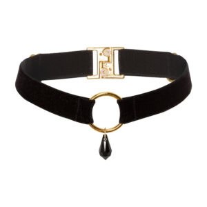 Front Packshot of a Black Choker with Gold Ring and Black Crystal