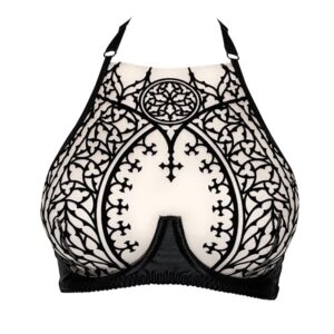 Packshot de Devant d'un Soutien-Gorge en Maille Noir avec Motifs Cathédrale