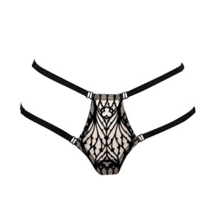 Black Mesh Thong Front Packshot with Cathedral Patterns