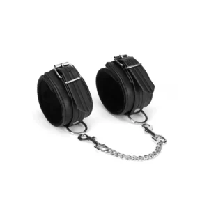 Packshot Black Recycled Leather Ankle Cuffs with Silver Chain