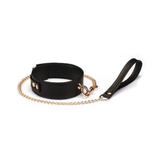 Packshot Black Organosilicone Necklace and Lead with Gold Chain and Gold O-Ring