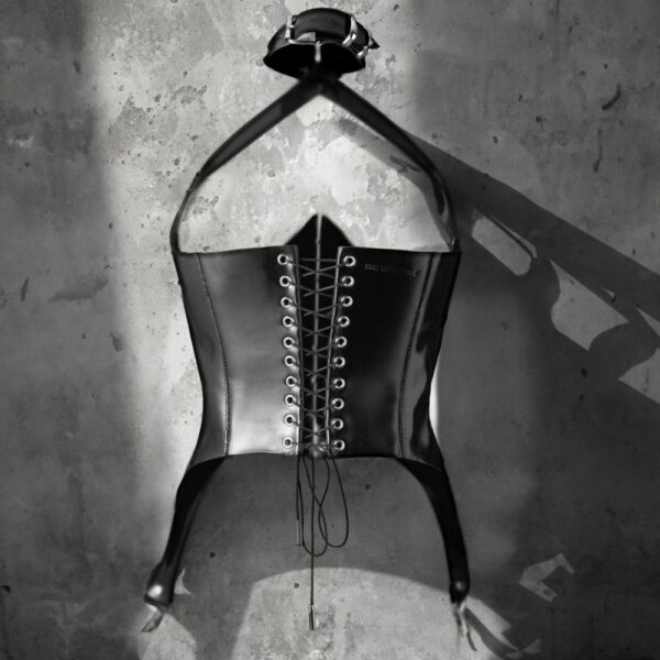 Back of an Open Corset in Black Leather