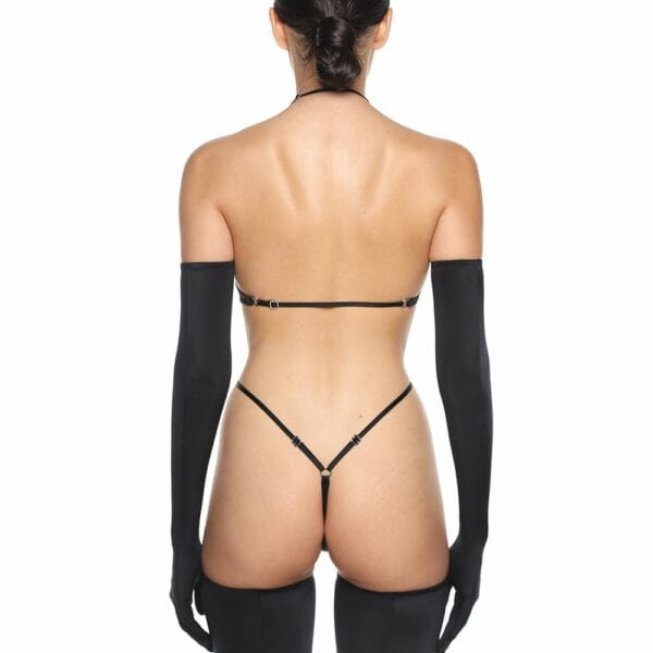 Femme De Dos Portant Le Body Lana Ouvert dans le Dos Biflex Ultra-Extensible Noir