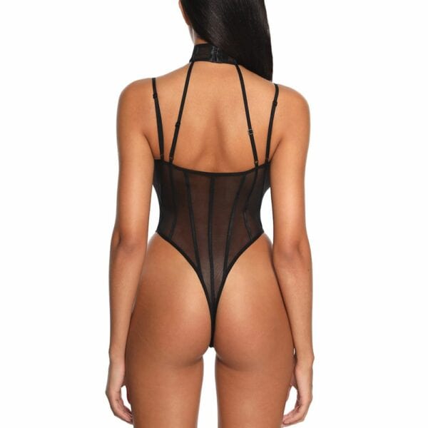 Femme De Dos Wearing a Durable and Ultra Stretch Mesh Bodysuit Black