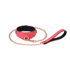 Packshot Collar de piel rosa con junta tórica de oro rosa y correa de oro rosa