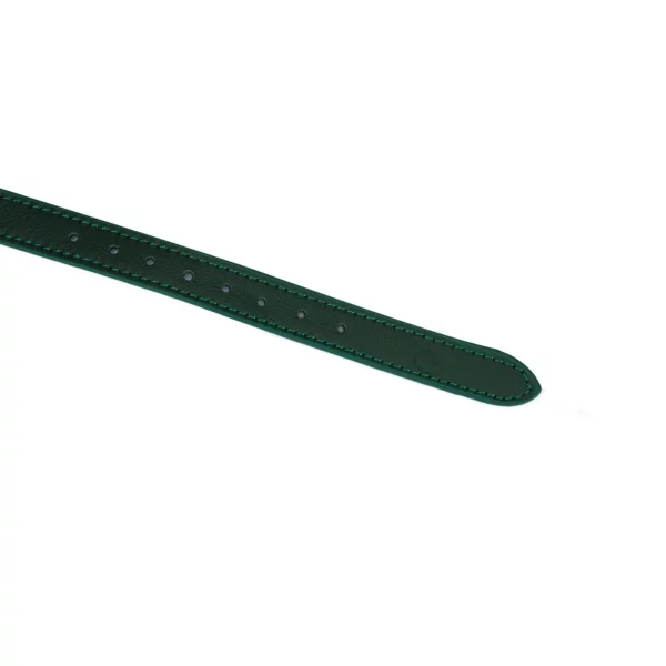 Packshot Green Leather Eye Headband Zoom Detail on Strap Fastener