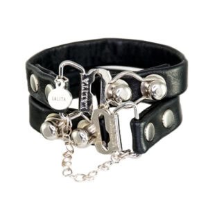 Bracelet noir LALITA en cuir vendu par Brigade Mondaine.