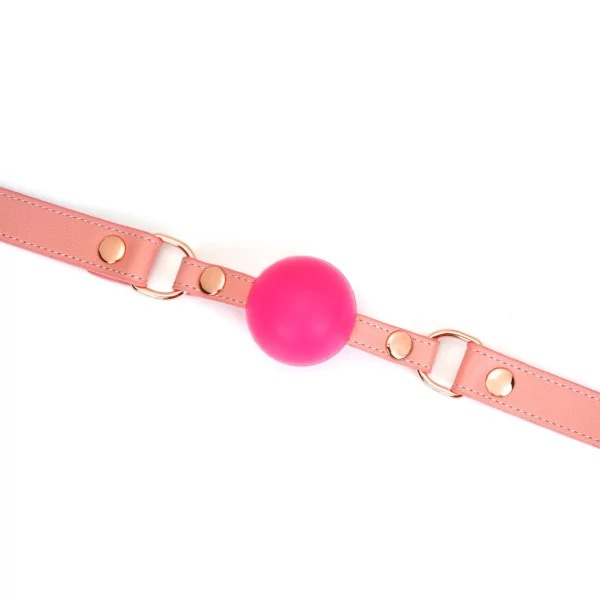 Packshot Baillon GAG en Cuir Rose Détail sur la Boule en Silicone Rose