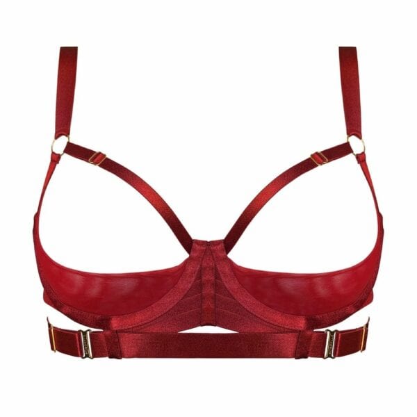 Red Open One Quarter Cup Bra With Gold-Plated Details