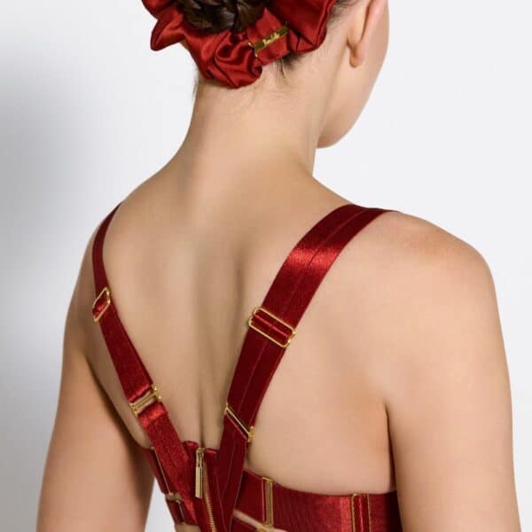 Bustier in Burnished Red Satin with Gold-Plated Detail