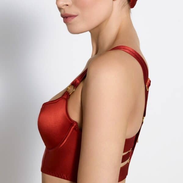 Bustier in Burnished Red Satin with Gold-Plated Detail