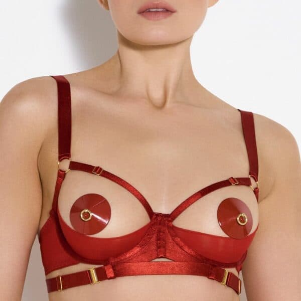 Soutien-Gorge Bordelle Rouge Brulé avec Détail Or